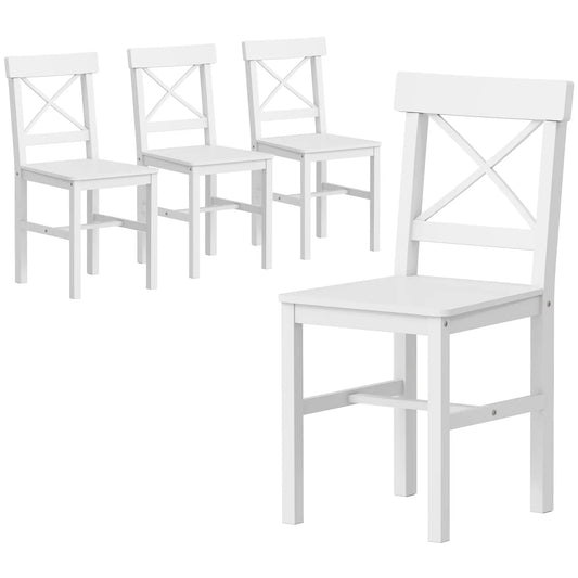 Wooden Dining Chairs Set of 4, Cross Back, Solid Structure, White