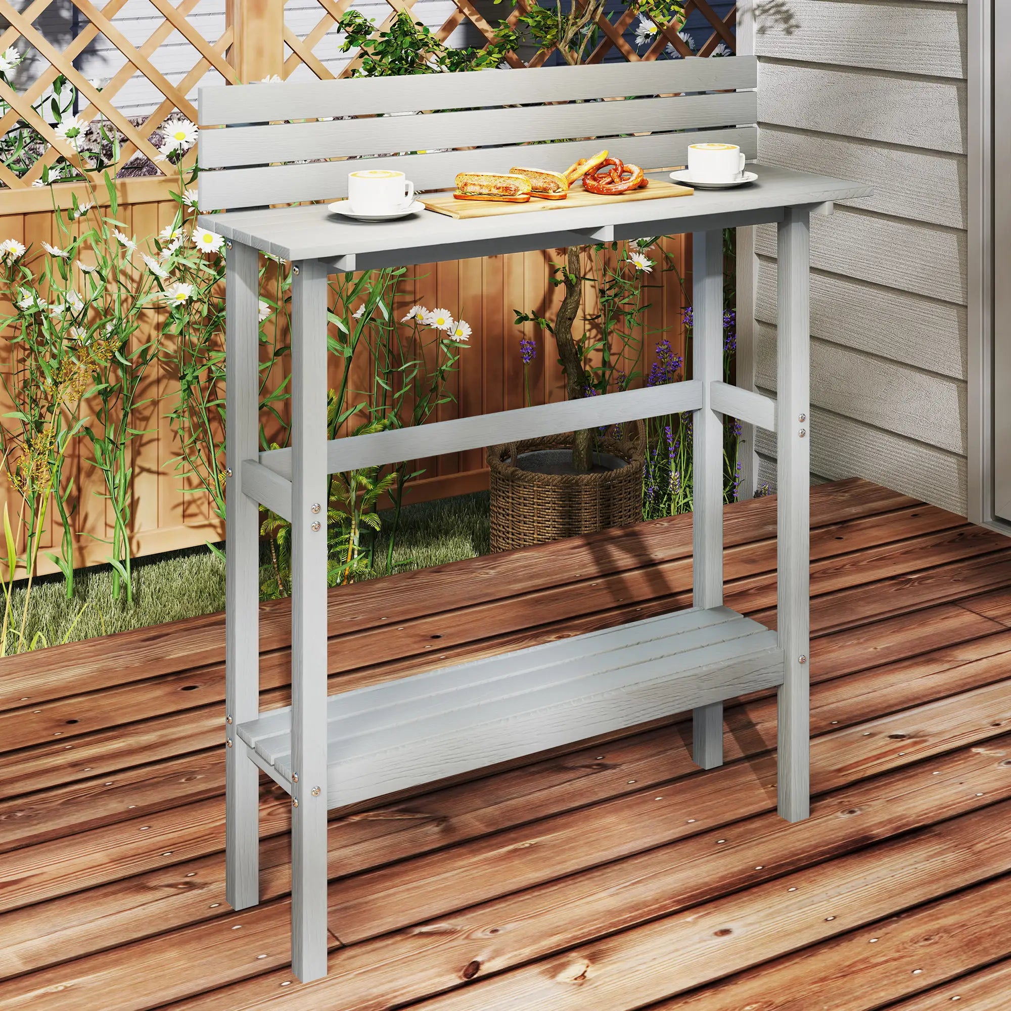 110cm Rectangle Outdoor Bar Table, Slatted Top, Grey Patio Dinning Tables at Gallery Canada