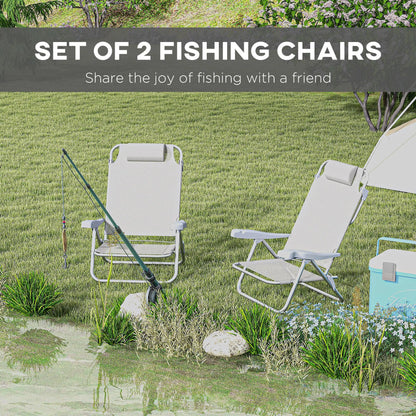 Set of 2 Fishing Chairs, Adjustable Backrest, Headrest, Light Grey Picnic Tables & Camping Chairs at Gallery Canada