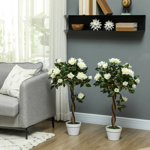 3FT White Rose Artificial Plant Set, Fake Plant For Home Decor, White