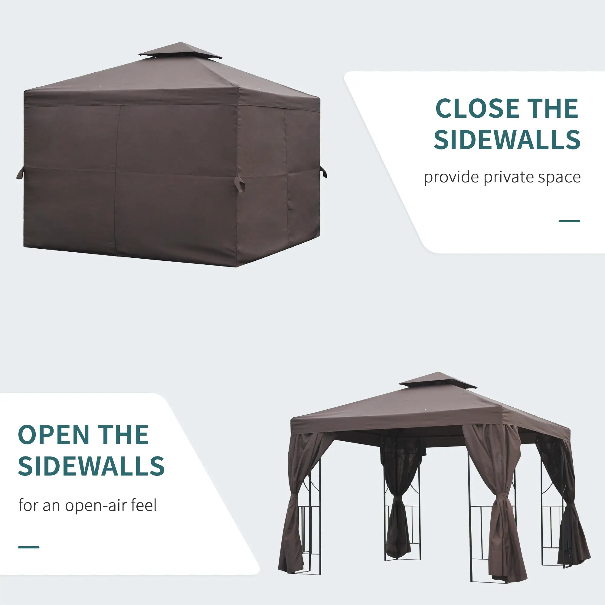 10' x 10' Outdoor Gazebo, Canopy Shelter with Double-Tier Roof, Brown Gazebos at Gallery Canada