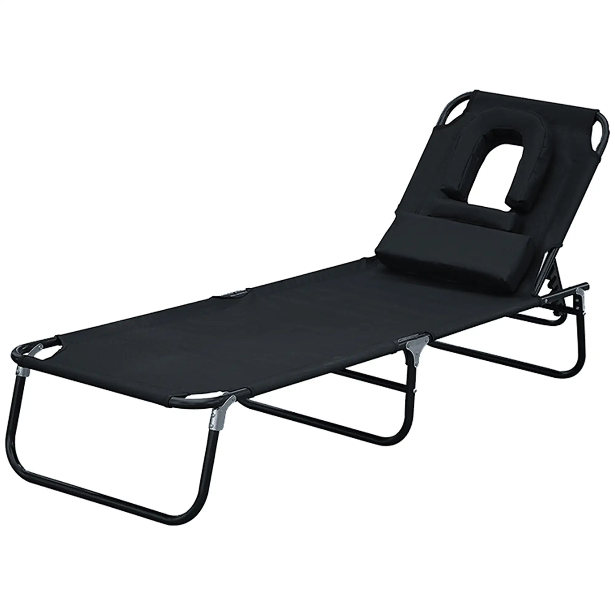 Folding Outdoor Lounge Chair, Reclining Beach Lounger, 4-Position Adjustable, Black Lounger Chairs at Gallery Canada