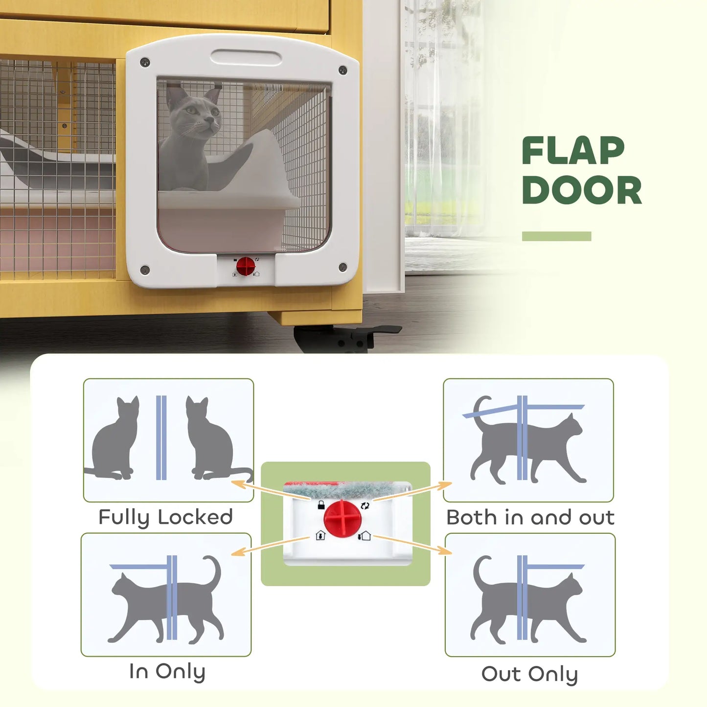 Wooden Cat Condo on Wheels, Cat Flap Door, Hammock, Openable Top, 2 Cats, Yellow Outdoor Cat Enclosures at Gallery Canada