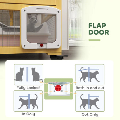 Wooden Cat Condo on Wheels, Cat Flap Door, Hammock, Openable Top, 2 Cats, Yellow Outdoor Cat Enclosures at Gallery Canada