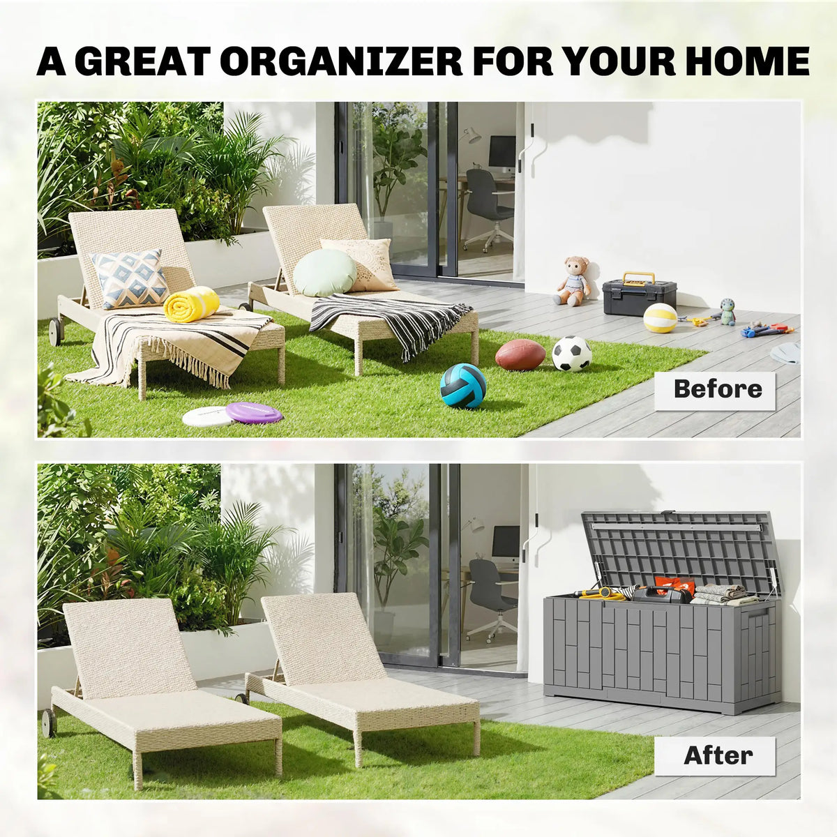 120 Gallon Resin Deck Box, Lockable Outdoor Storage, Splash And UV Resistant Patio Storage Boxes at Gallery Canada