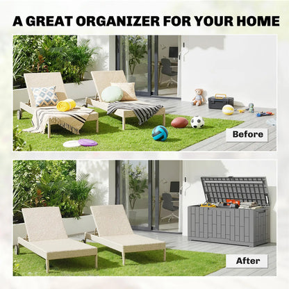 120 Gallon Resin Deck Box, Lockable Outdoor Storage, Splash And UV Resistant Patio Storage Boxes at Gallery Canada