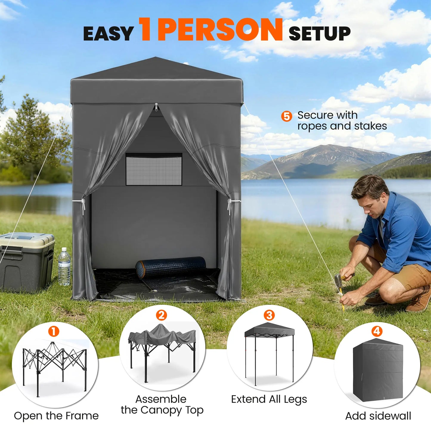 5 x 5 ft Compact Pop Up Canopy Tent, UPF 50+ Changing Room, Portable Instant Privacy Canopy, Dark Grey Pop Up Canopies at Gallery Canada
