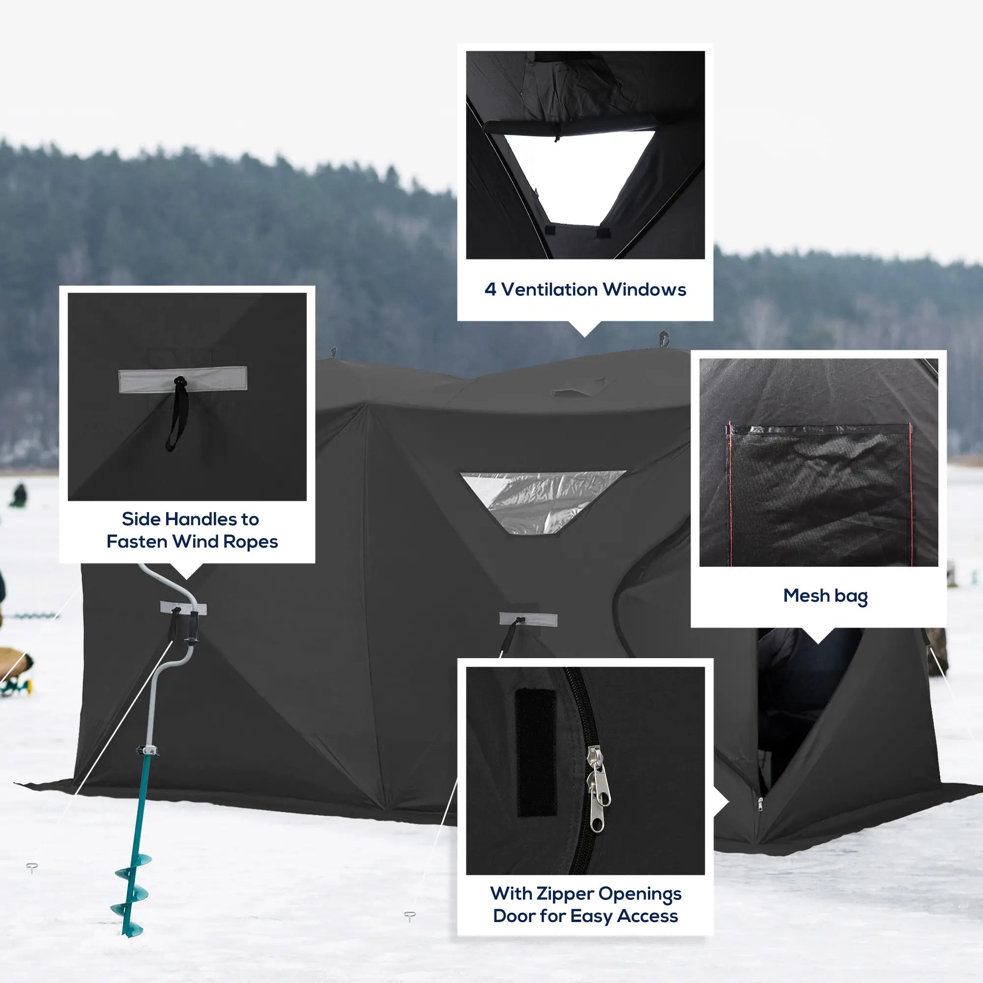 5-8 Person Pop-Up Ice Fishing Shelter, Portable Tent, Black Ice Fishing Tents at Gallery Canada