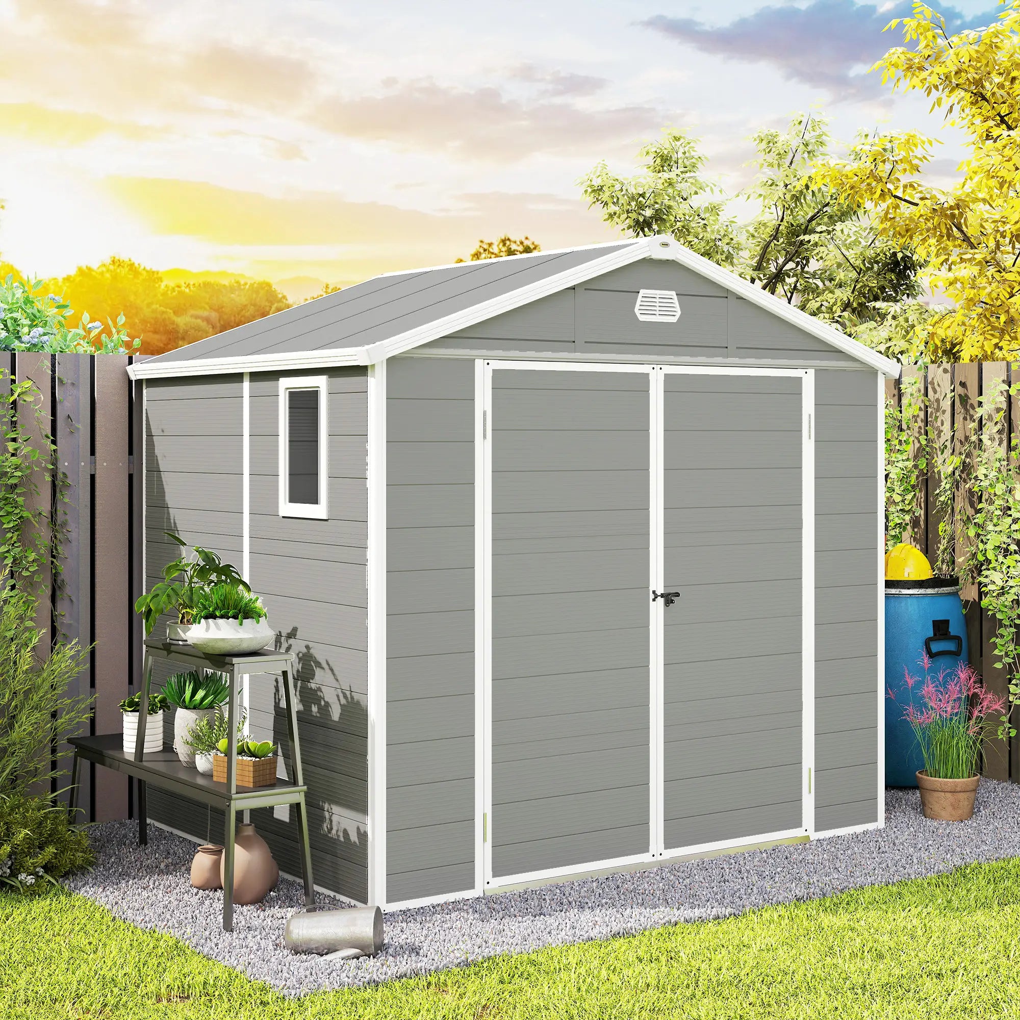 8' x 6' Plastic Garden Storage Shed, Light Grey Sheds at Gallery Canada