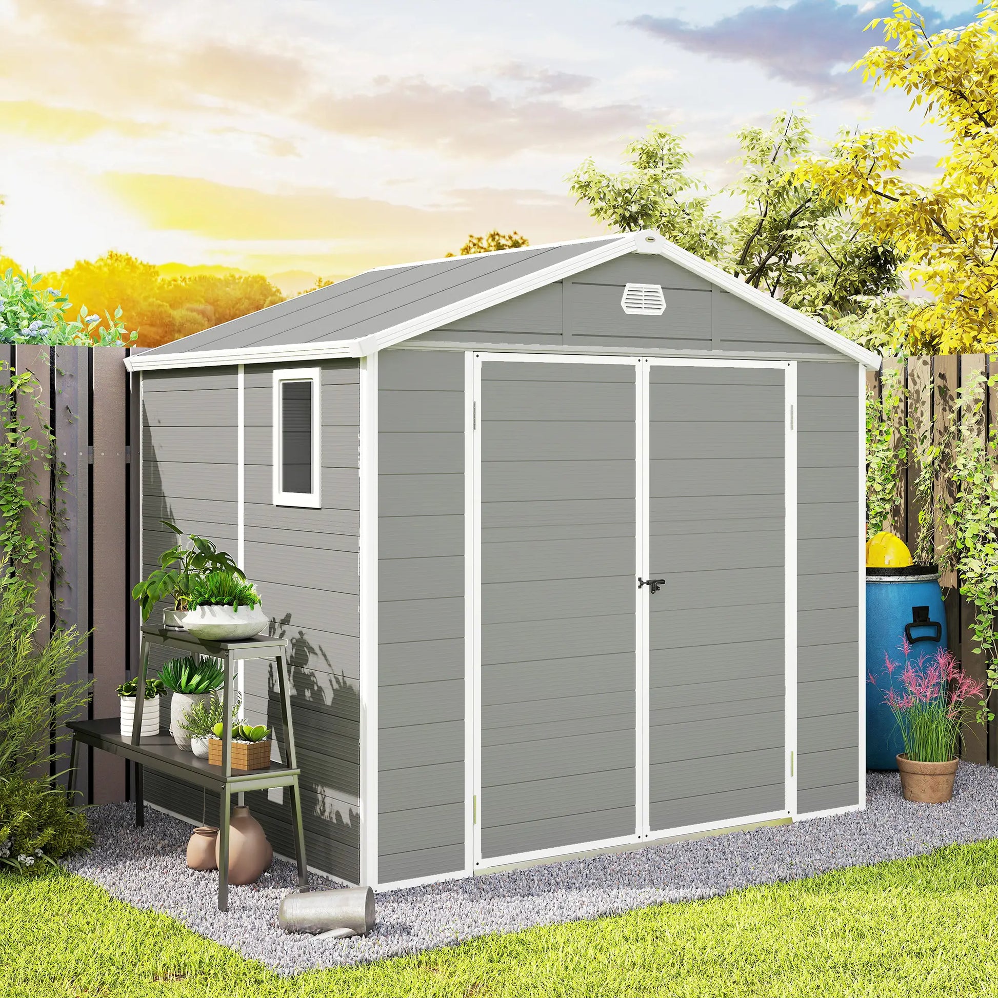 8' x 6' Plastic Garden Storage Shed, Light Grey Sheds at Gallery Canada