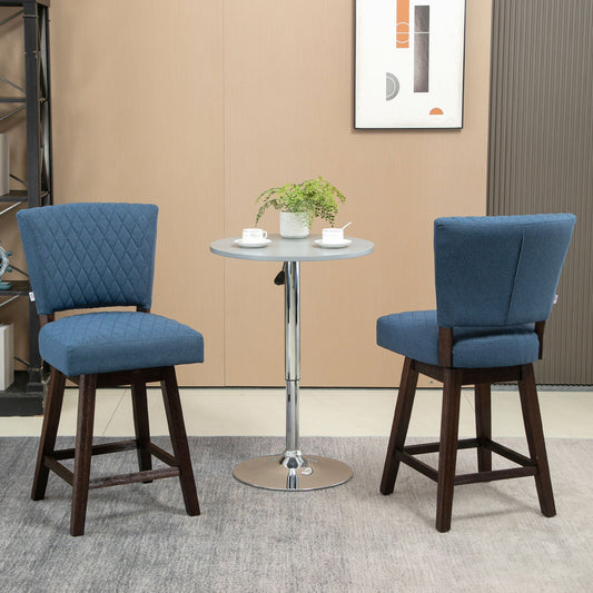 Swivel Bar Stools Set of 2, Counter Height Barstools with Back, Rubber Wood Legs and Footrests, for Kitchen, Dining Room, Pub, Dark Blue - Gallery Canada