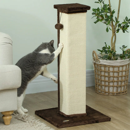 32" Tall Cat Scratching Post, Sisal Scratcher with Hanging Ball, Brown Cat Posts at Gallery Canada