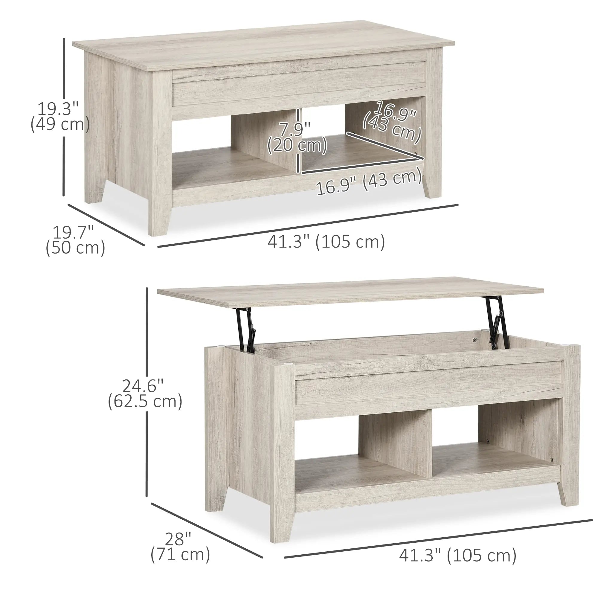Lift Top Coffee Table, Hidden Storage, Open Shelves, Oak Effect Coffee Tables at Gallery Canada