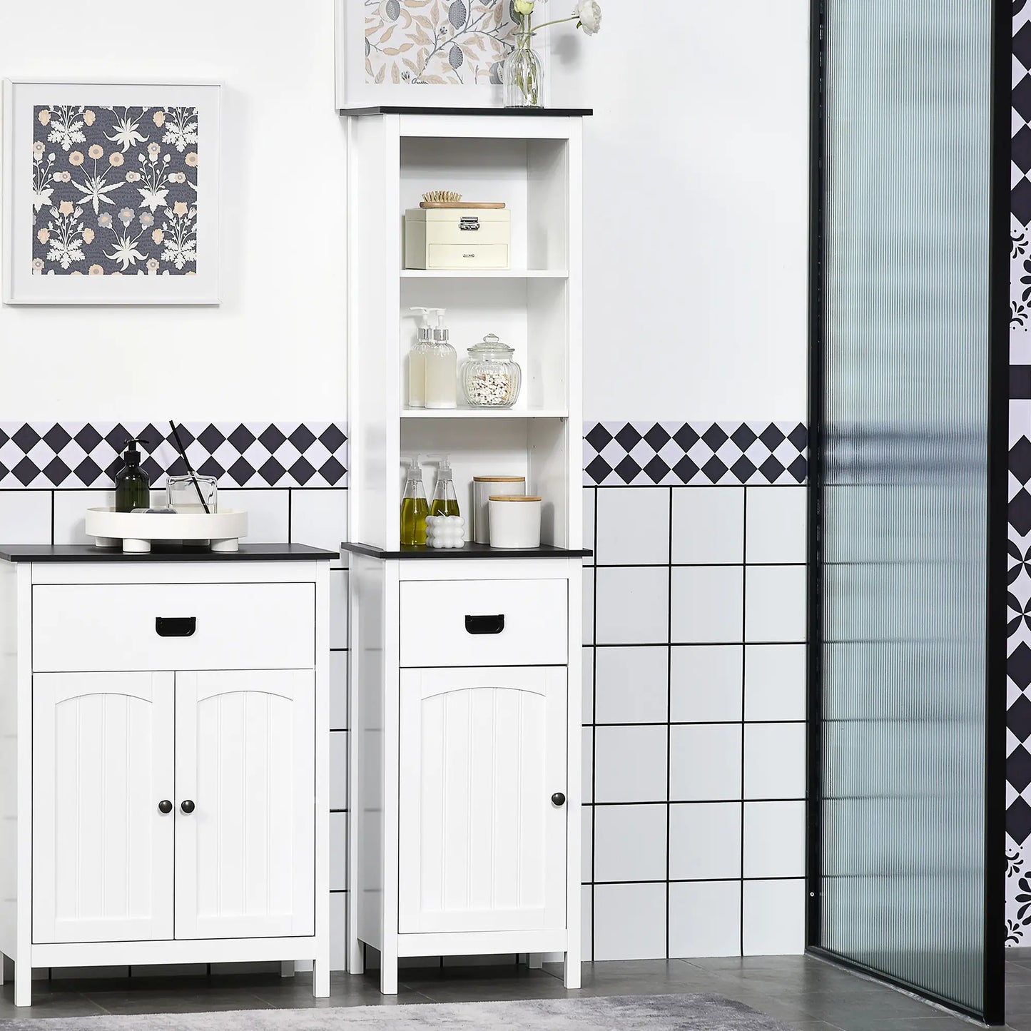 Tall Bathroom Storage Cabinet, Floor Standing with Drawer, Adjustable Shelf, White Bathroom Cabinets at Gallery Canada