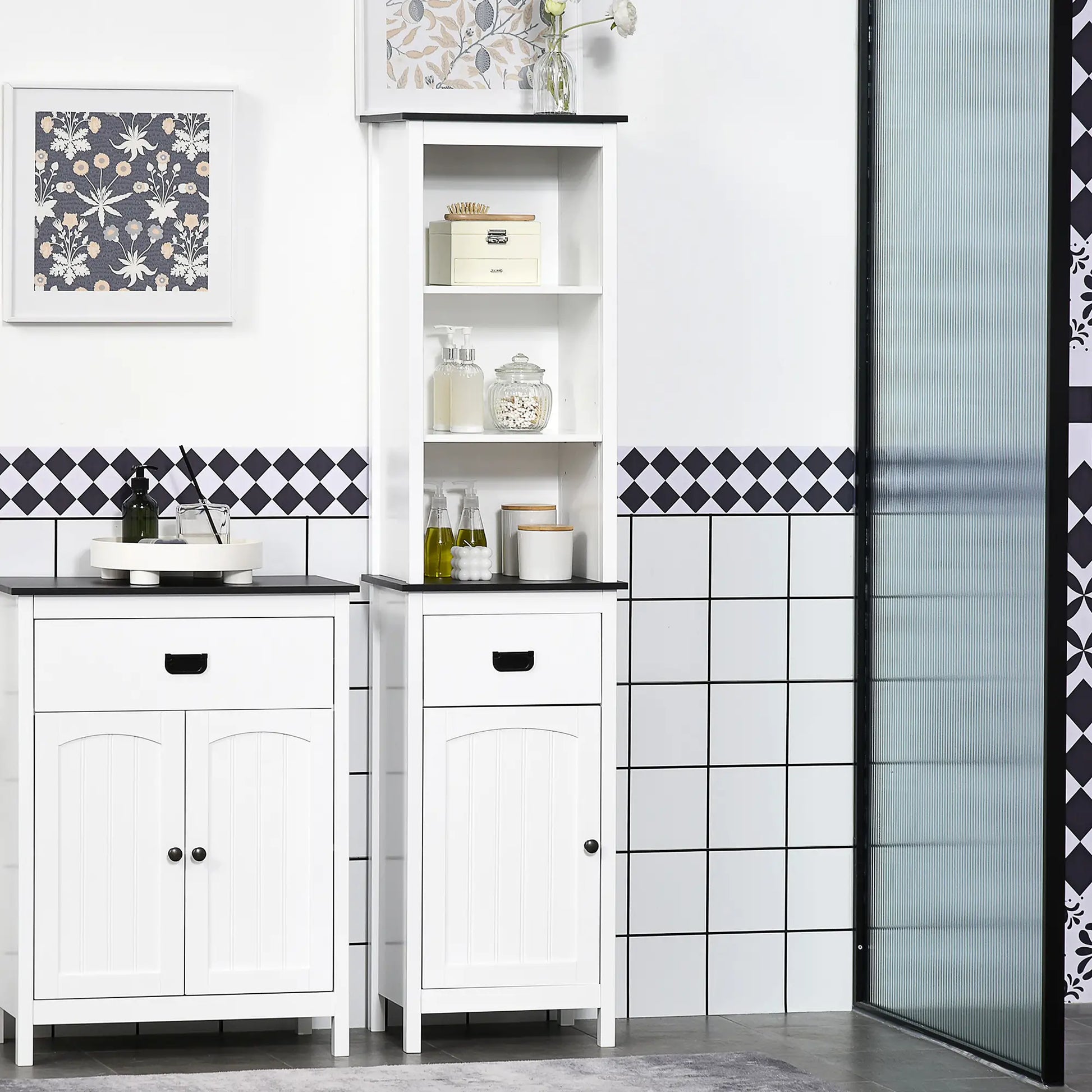 Tall Bathroom Storage Cabinet, Floor Standing with Drawer, Adjustable Shelf, White Bathroom Cabinets at Gallery Canada