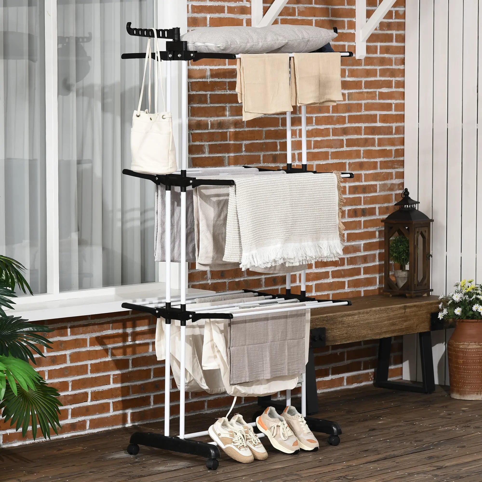 Foldable 4-Tier Steel Clothes Drying Rack, 2 Side Wings, 4 Castors, Black Bath Accessories at Gallery Canada