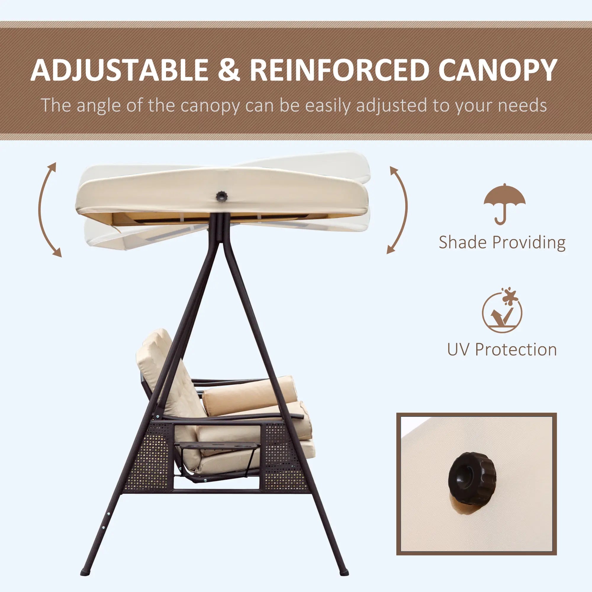3 Seater Heavy Duty Swing Chair with Cushion and Tilt Canopy Porch Swings with Canopy at Gallery Canada