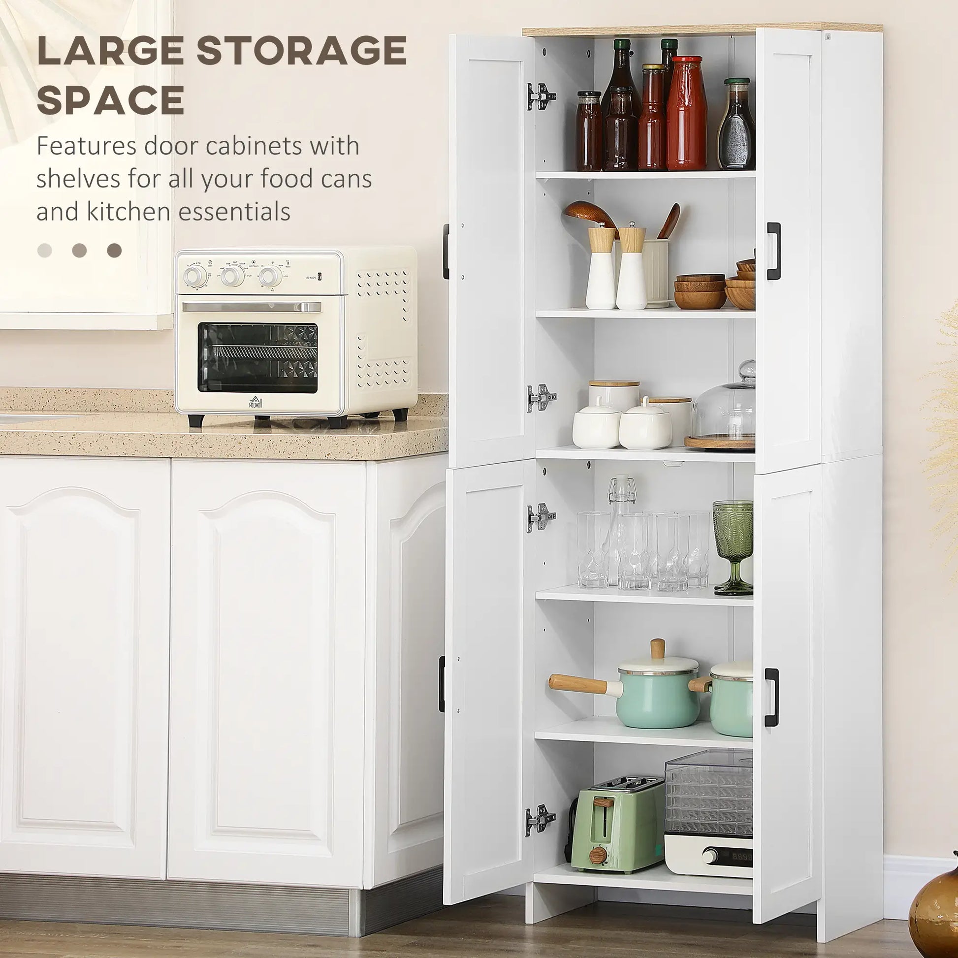 67" 4-Door Kitchen Pantry Cabinet, Freestanding, Adjustable Shelves, White Kitchen Pantry Cabinets at Gallery Canada