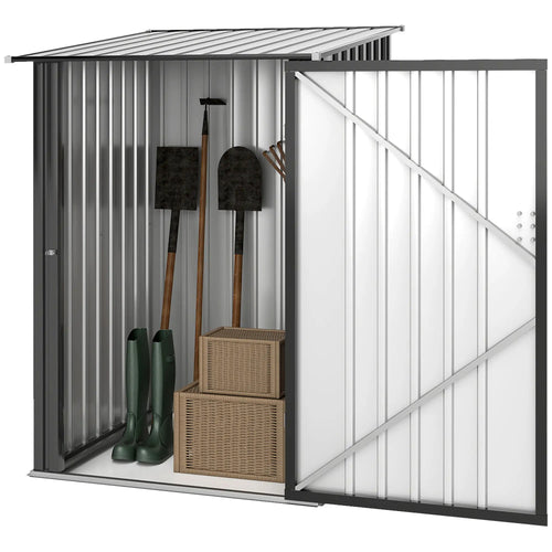 3.3' x 3.4' Lean-To Storage Shed, Galvanized Steel, Lockable Door, Dark Gray