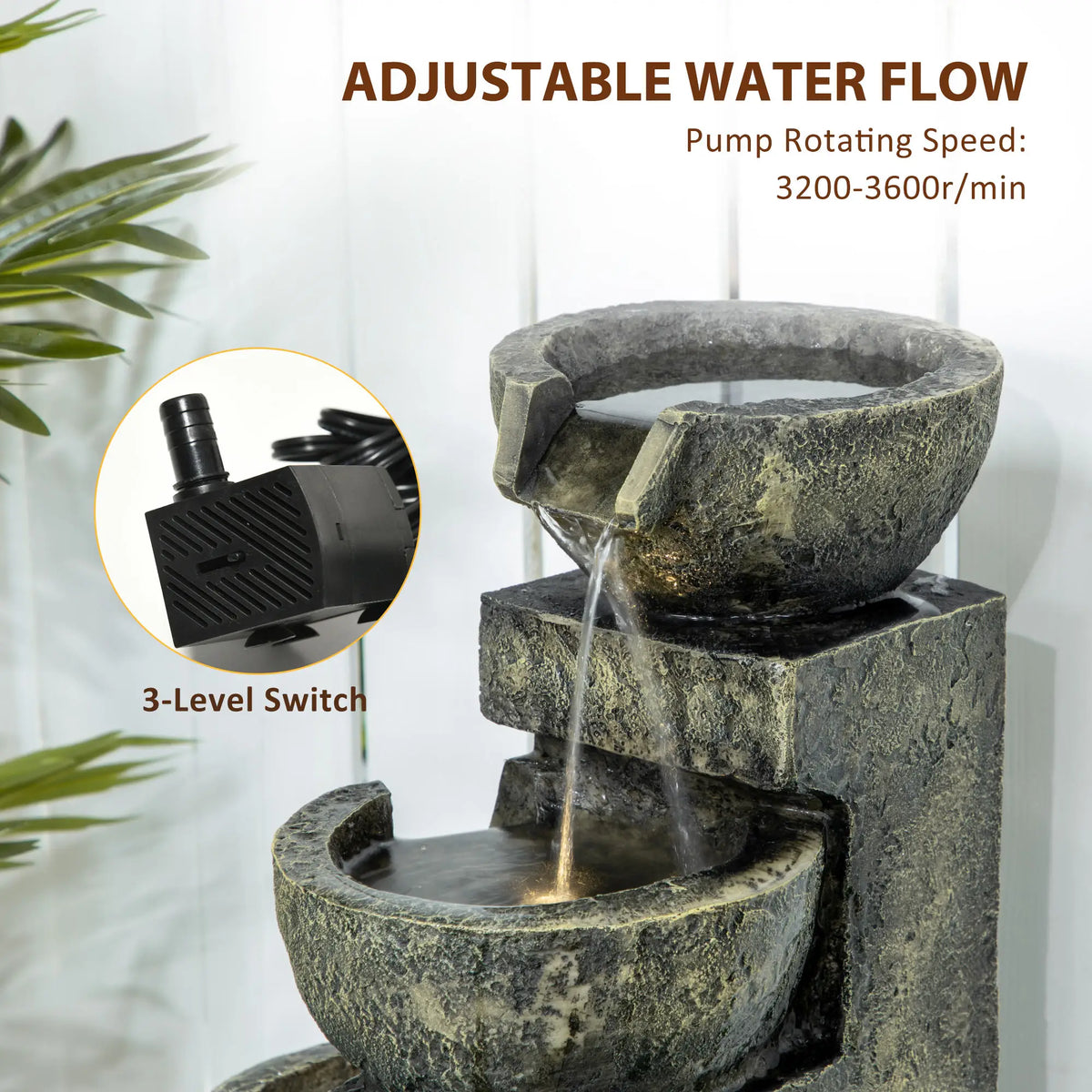 Outdoor Fountain, 4-Tier Stone Look Bowls, Adjustable Flow, LED Lights Water Fountains at Gallery Canada