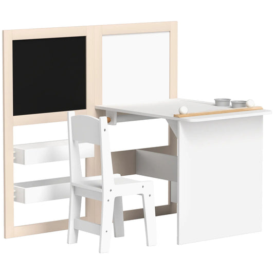 3 in 1 Kids Table and Chair Set, Foldable Easel, Storage Shelves, White Kids Table Sets White, Brown at Gallery Canada