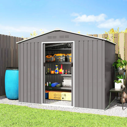 8' x 6' Metal Outdoor Storage Shed, Lockable Sliding Doors, Light Grey Sheds at Gallery Canada