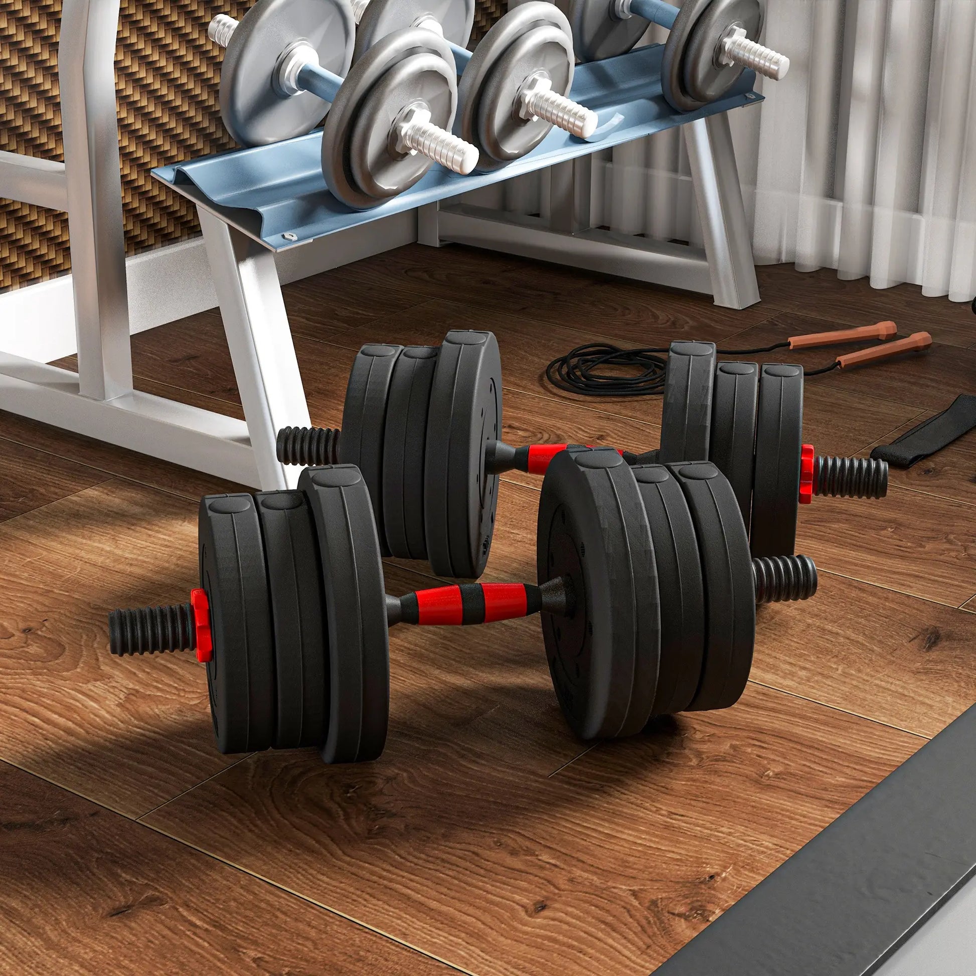 44lbs Adjustable Dumbbell Set, Hand Weights for Fitness, Black and Red Dumbbells & Barbells at Gallery Canada