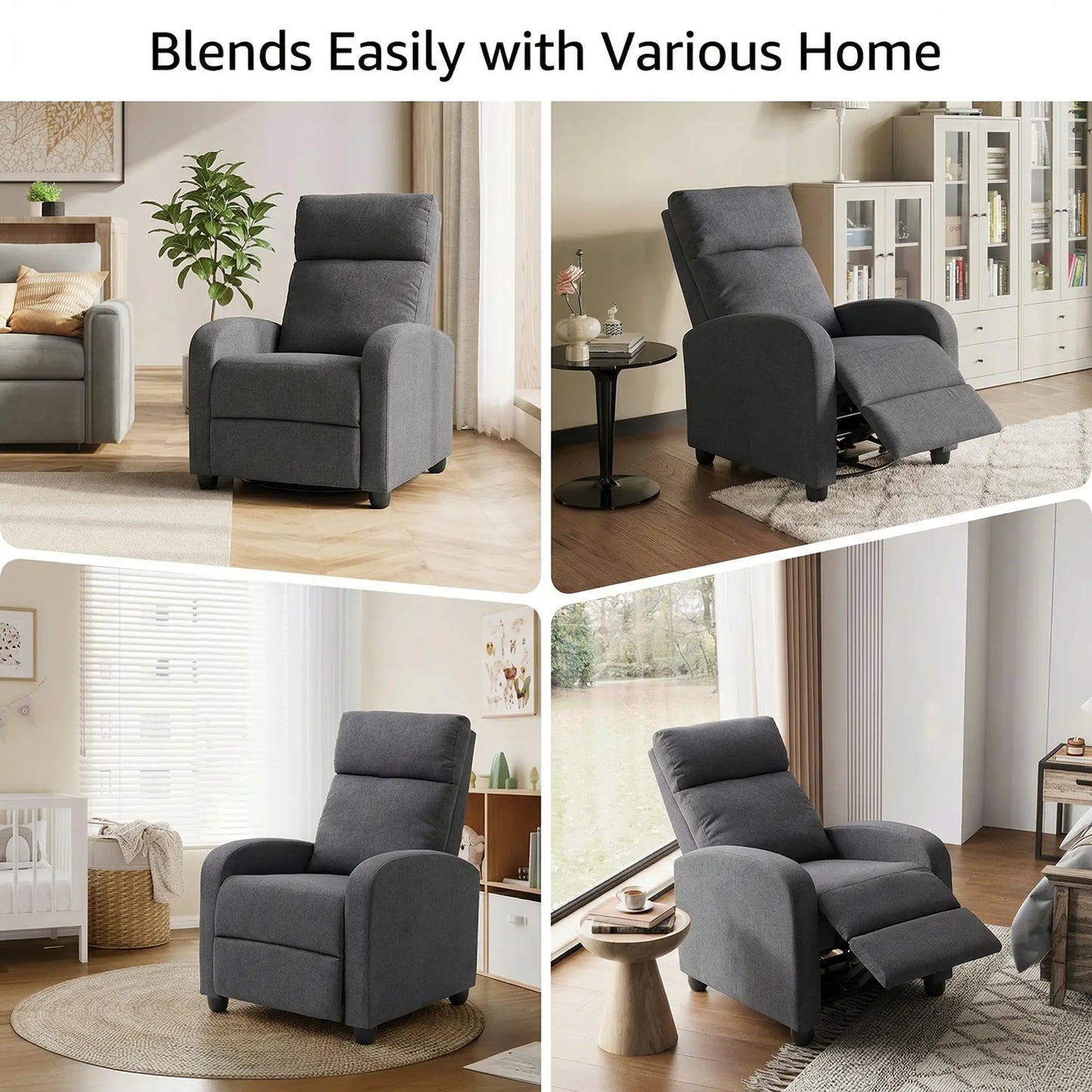 Manual Fabric Recliner Chair, Home Theater Seating, Dark Grey Single Sofas at Gallery Canada