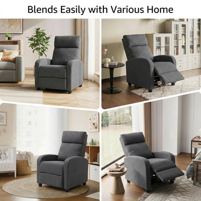 Manual Fabric Recliner Chair, Home Theater Seating, Dark Grey Single Sofas at Gallery Canada