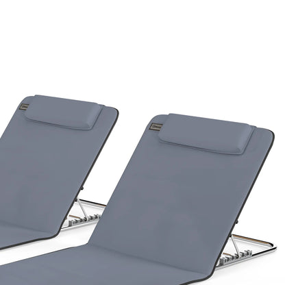 2 Pieces Beach Lounge Chair, Outdoor Folding Chaise, Grey Lounger Chairs at Gallery Canada