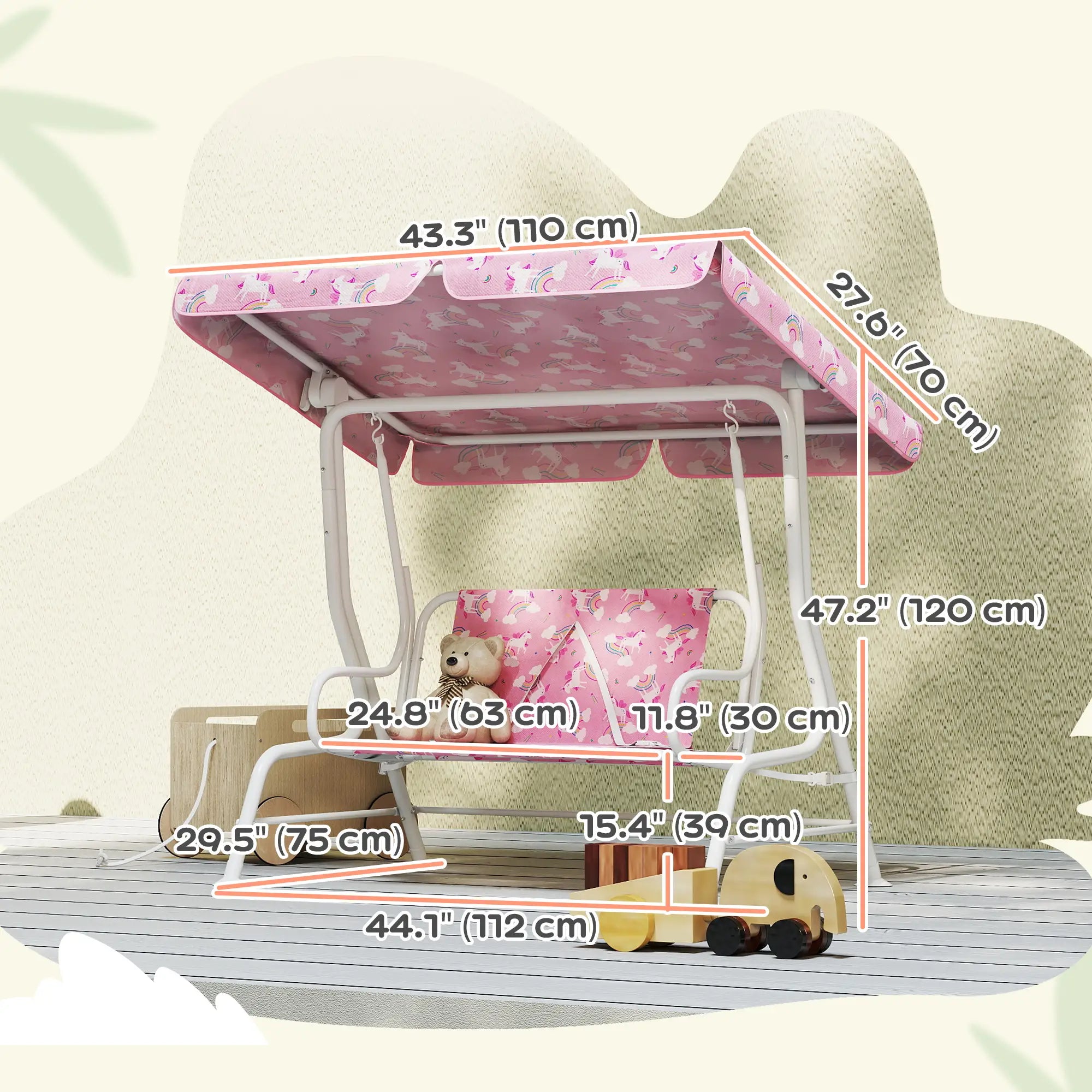Kids Porch Swing, 2-Seater Bench With Safety Belts, Adjustable Canopy, Pink Gym Sets & Swings at Gallery Canada
