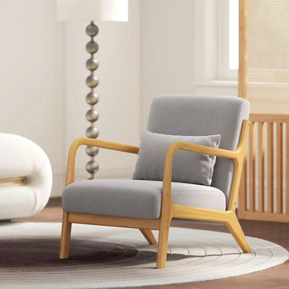 Velvet Armchair, Retro Accent Chair with Wood Legs, Grey Accent Chairs at Gallery Canada