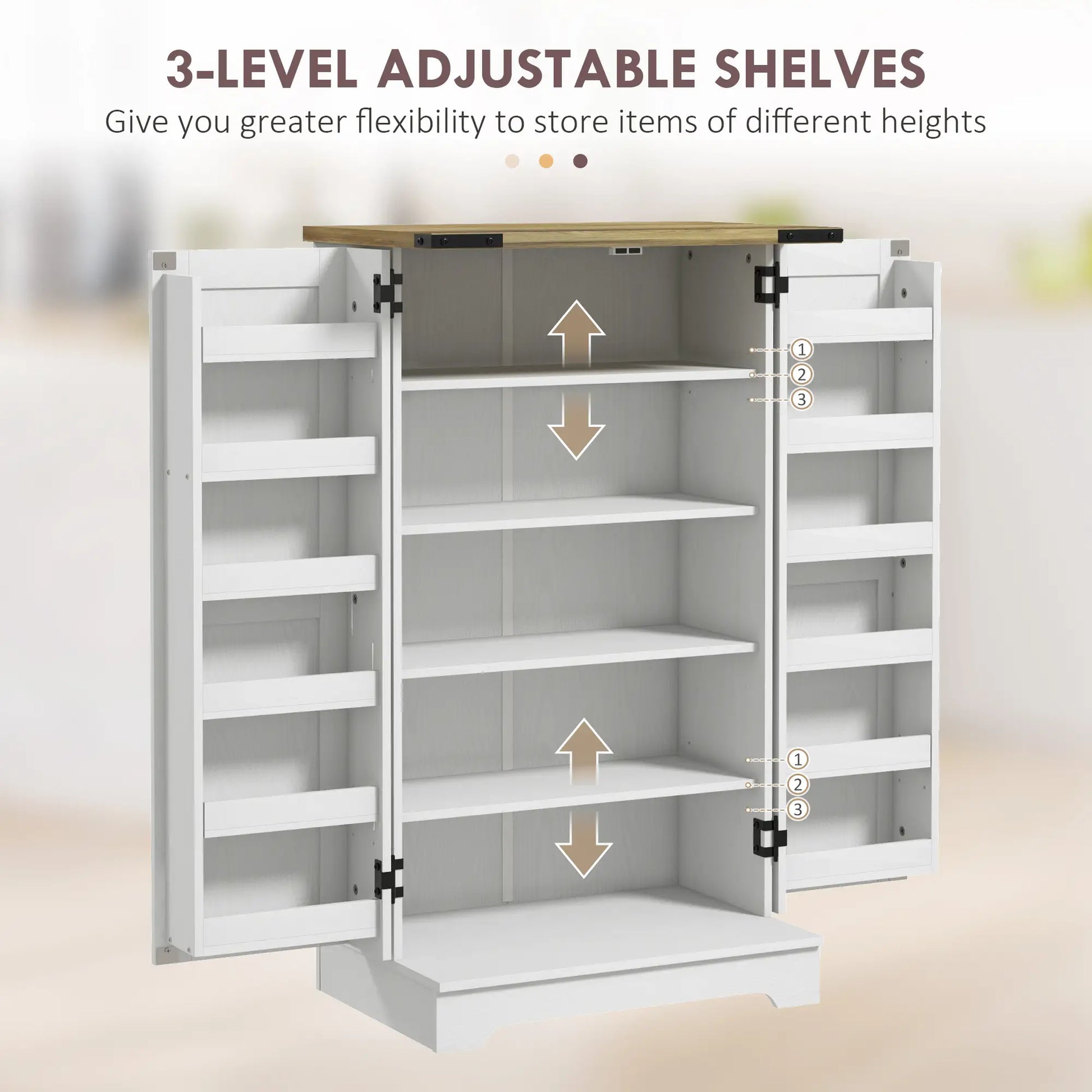 Farmhouse Kitchen Pantry Cabinet, Adjustable Shelves, White Cream Kitchen Pantry Cabinets at Gallery Canada