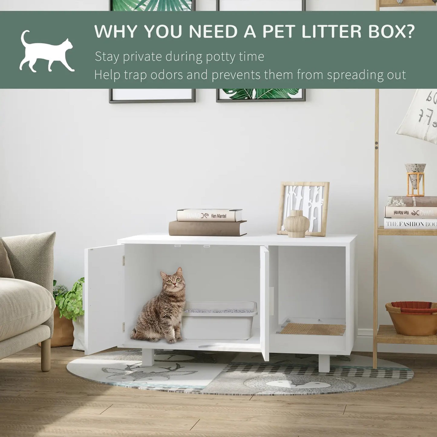 Cat Litter Box Enclosure, Hidden Furniture, End Table with Scratching Pad, White Cat Litter Box Enclosures at Gallery Canada