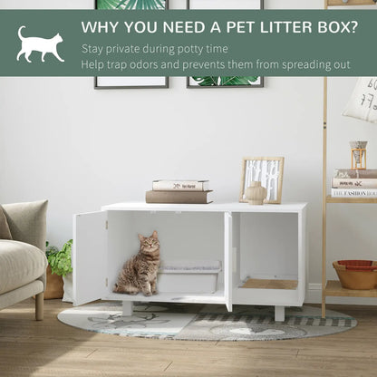 Cat Litter Box Enclosure, Hidden Furniture, End Table with Scratching Pad, White Cat Litter Box Enclosures at Gallery Canada