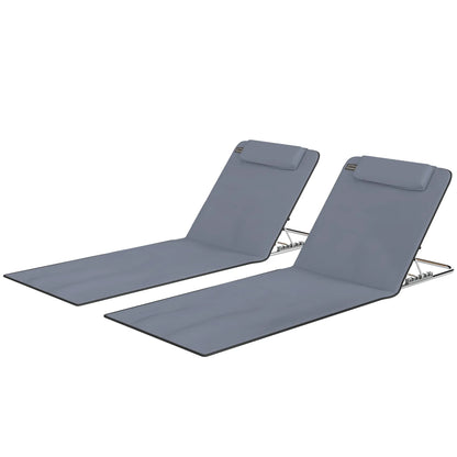 2 Pieces Beach Lounge Chair, Outdoor Folding Chaise, Grey Lounger Chairs Grey at Gallery Canada