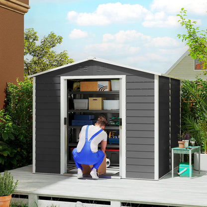 8' x 7' Outdoor Storage Shed, Galvanized Metal, Lockable Doors, Dark Grey Sheds at Gallery Canada