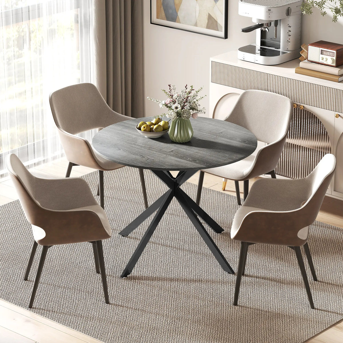 40" Round Kitchen Table For 4, Industrial Dining Table, Distressed, Grey Dining Tables at Gallery Canada