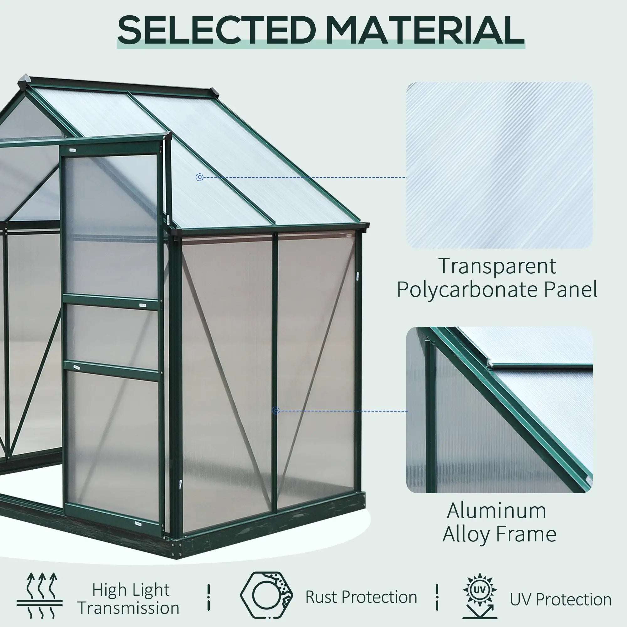 6.2' x 4.3' x 6.6' Polycarbonate Greenhouse, Walk-In, Galvanized Base, Aluminium Frame, Slide Door, Clear Walk In Greenhouses at Gallery Canada