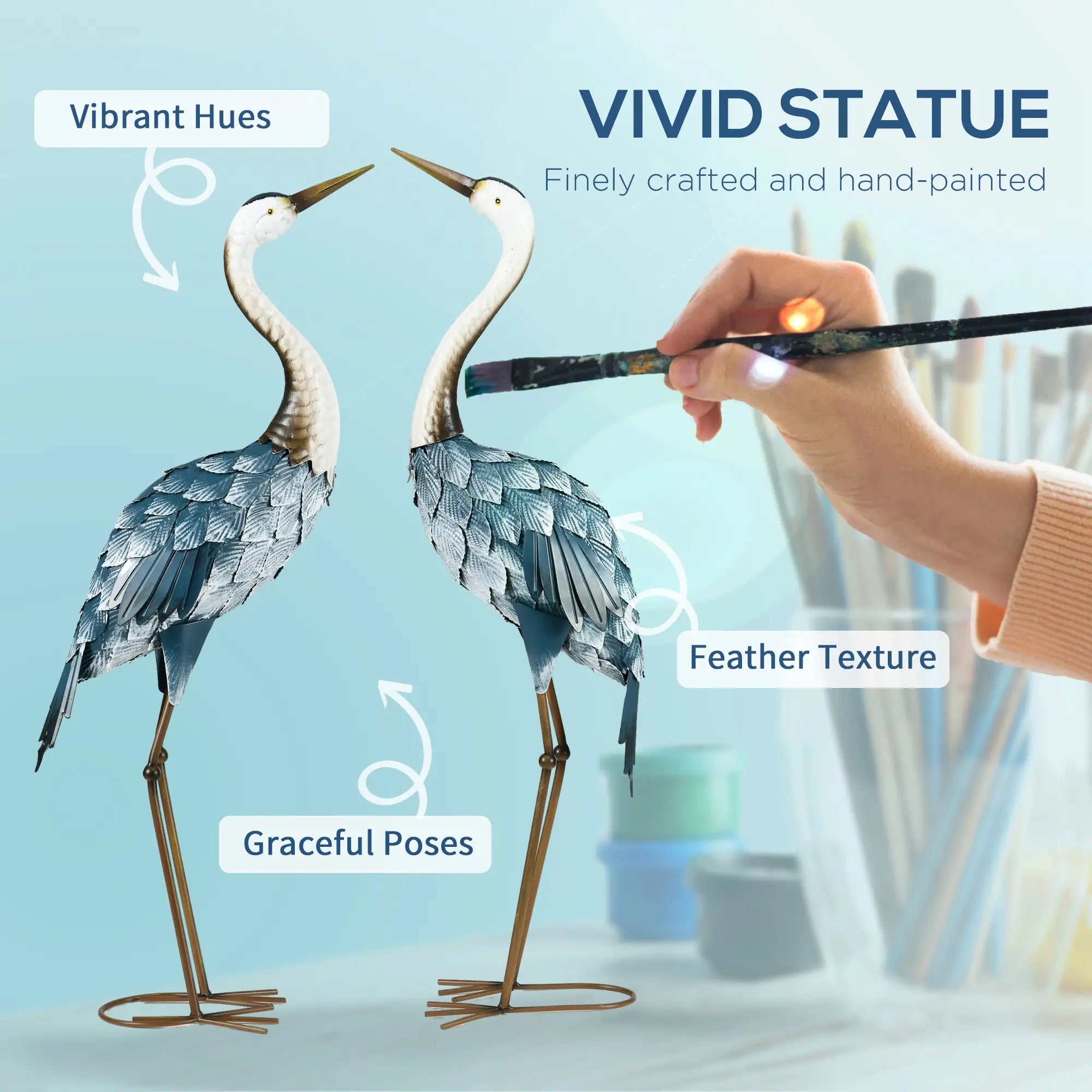 Set of 2 Crane Garden Sculptures, 28.5
