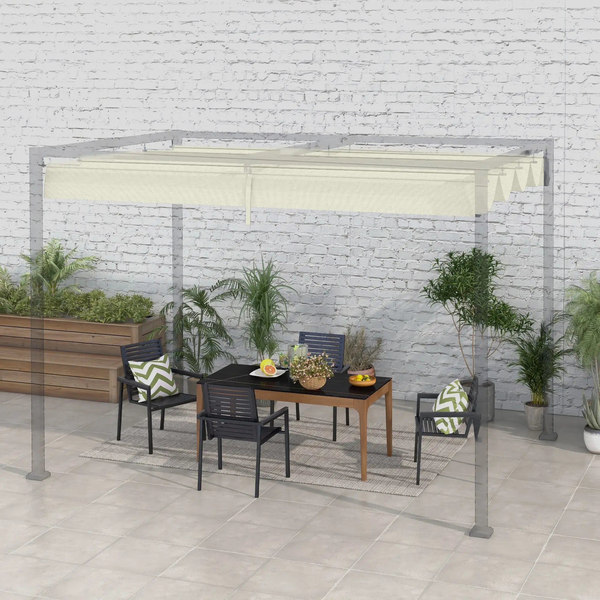 Retractable Pergola Canopy, 10' x 7' Sun Shade, UV30+, Cream White Gazebo Canopy Replacement at Gallery Canada