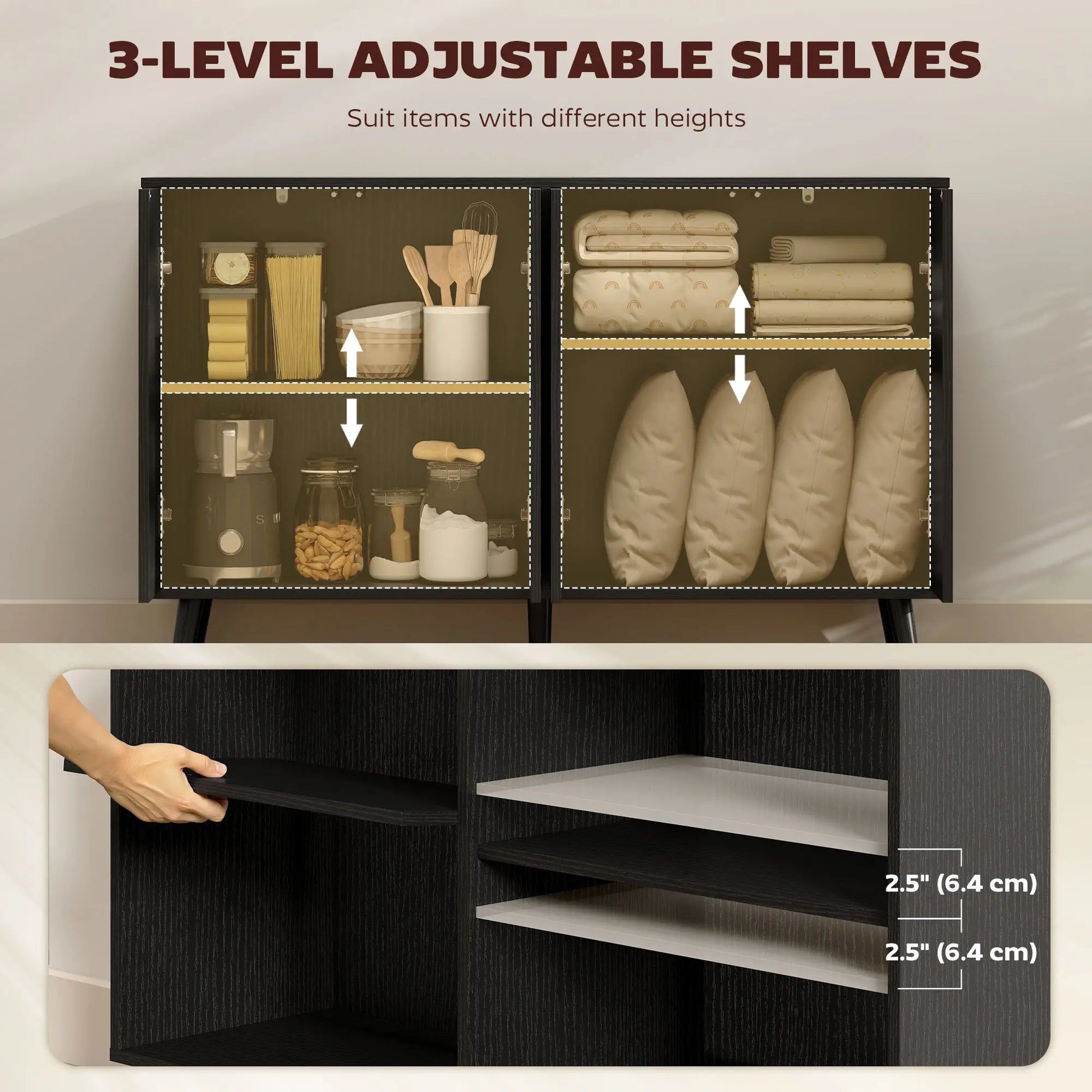 Buffet Cabinet with Storage, Modern Fluted Sideboard, Black Bar Cabinets at Gallery Canada