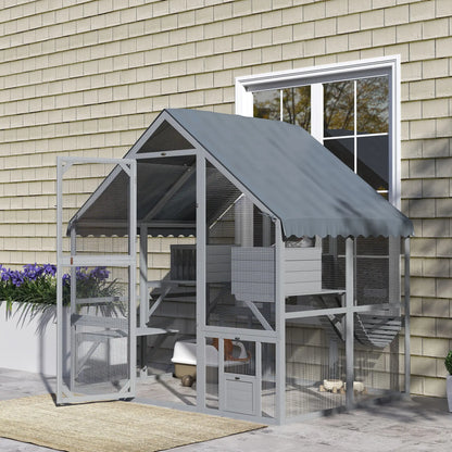 Large Catio, Waterproof Cover, 2 Resting Boxes, 4 Platforms, Bridge, Grey Outdoor Cat Enclosures at Gallery Canada