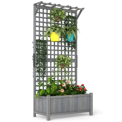Wood Planter with Trellis, Raised Garden Bed, Privacy Screen, Dark Grey Wooden Planter Boxes Dark Grey at Gallery Canada