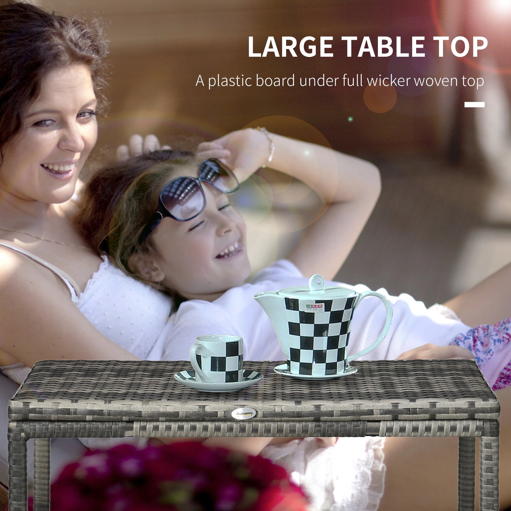 Patio Rattan End Table, Outdoor Side Table, Woven Top, Mixed Grey, Grey Patio Side Tables at Gallery Canada