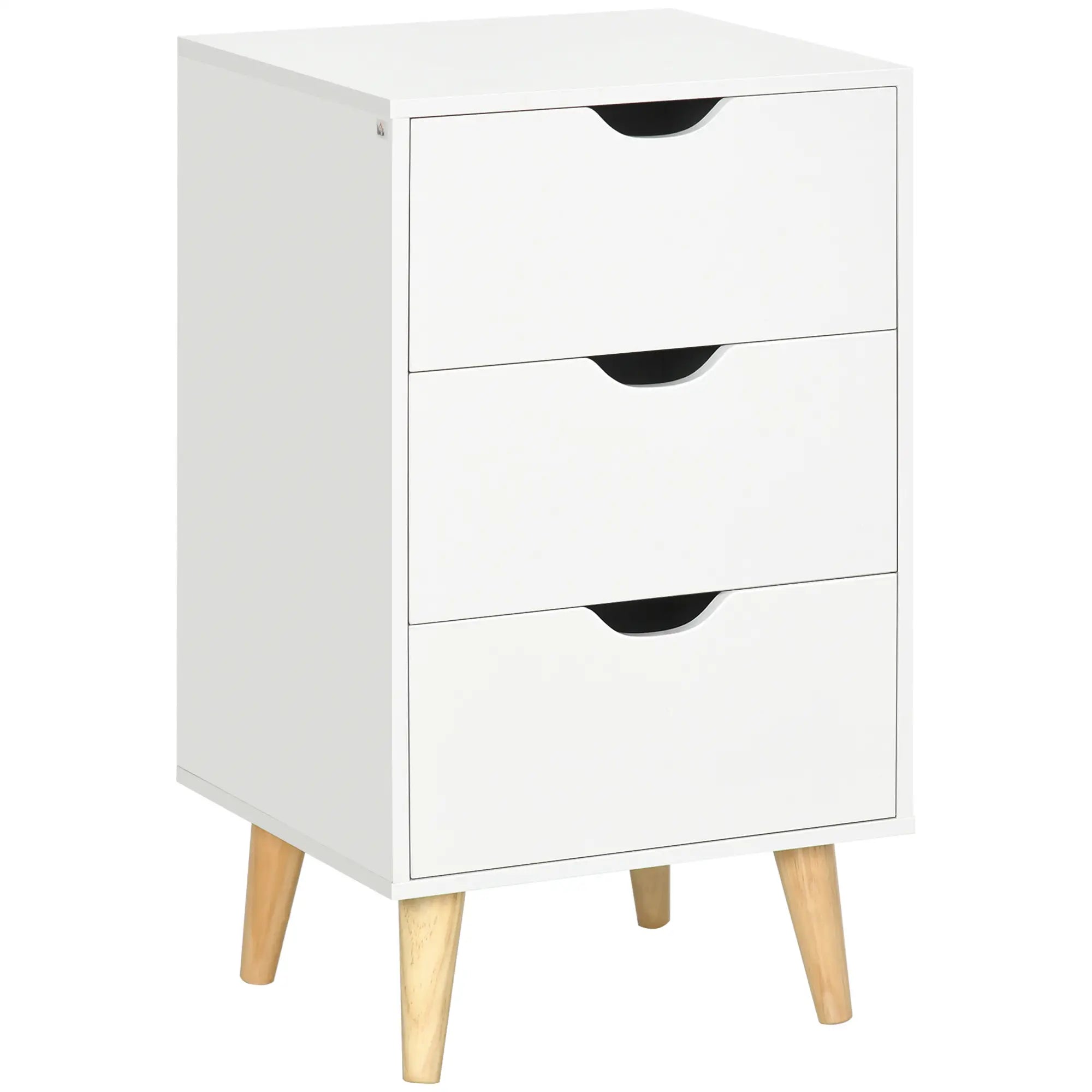 Modern Nightstand, 3 Drawers, Wood Legs, White Bedside Tables at Gallery Canada
