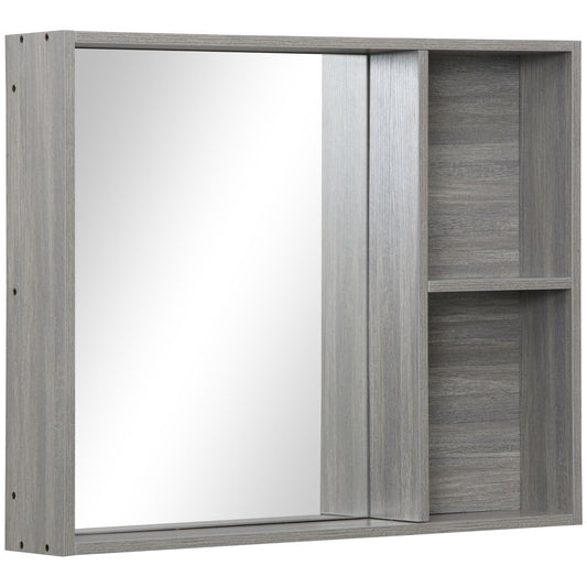 31.5 Inch x 25.5 Inch Medicine Cabinet with Mirror, 2-Tier Storage Shelf, Wall Mounted Bathroom Mirror Cabinet, Gray at Gallery Canada