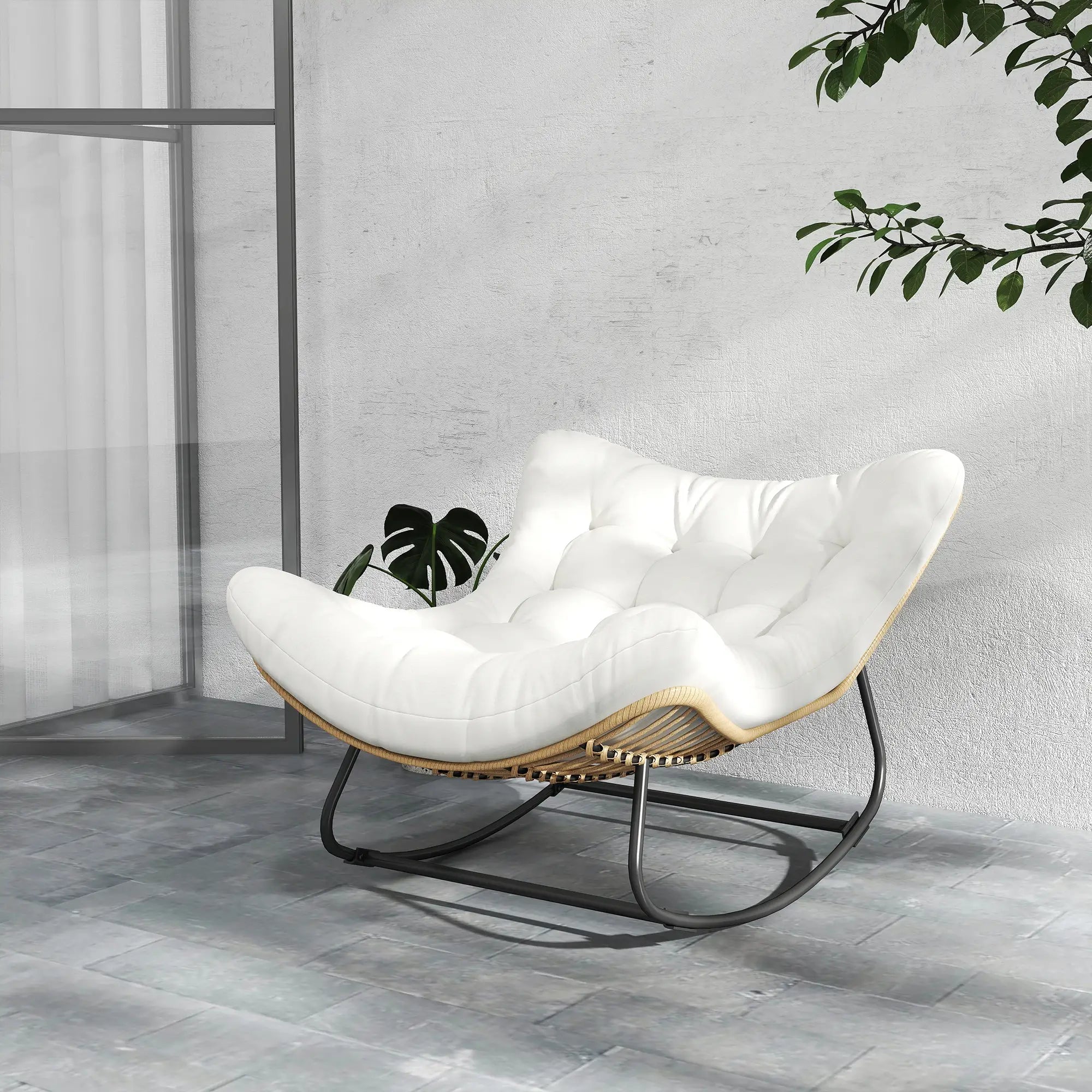 Oversized Rattan Patio Egg Chair, Rocking Chair With Padded Cushion, Cream White Outdoor Rocking Chairs at Gallery Canada