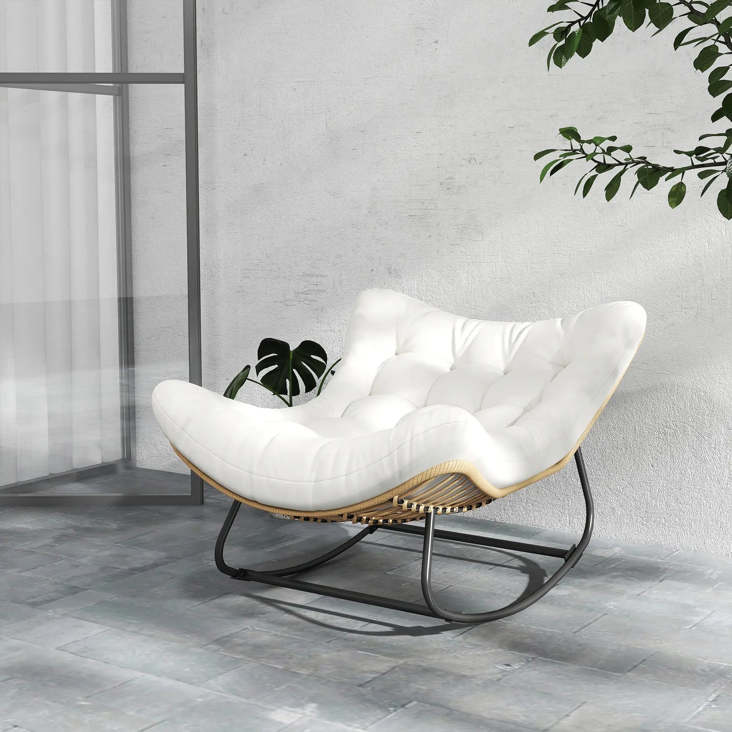 Oversized Rattan Patio Egg Chair, Rocking Chair With Padded Cushion, Cream White Outdoor Rocking Chairs at Gallery Canada