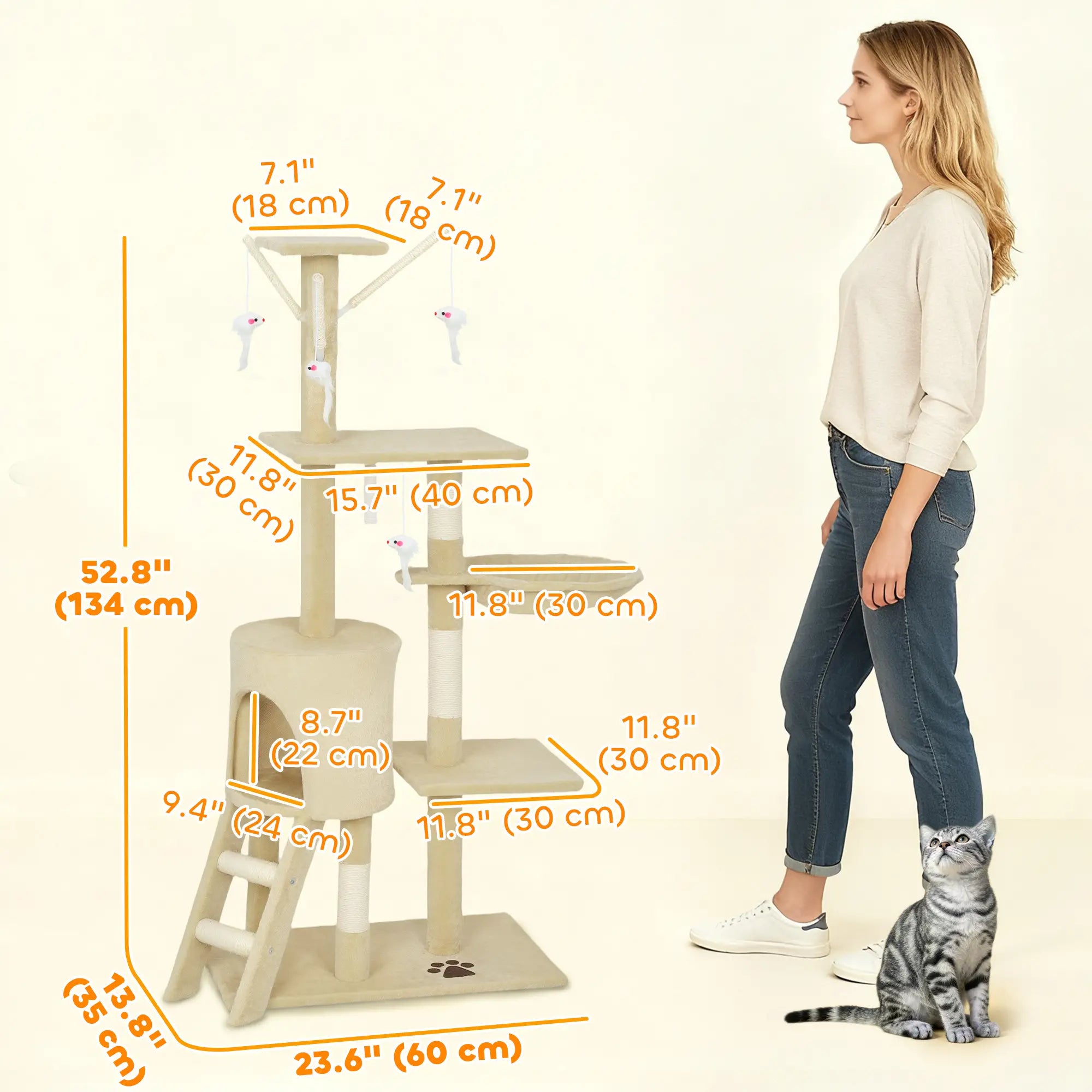 53 Inch Cat Tree Tower, Kitten Activity Centre, Beige Cat Towers at Gallery Canada